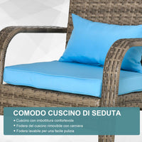 Sedia da Giardino 65x86x90 cm in Rattan e Acciaio Marrone e Blu