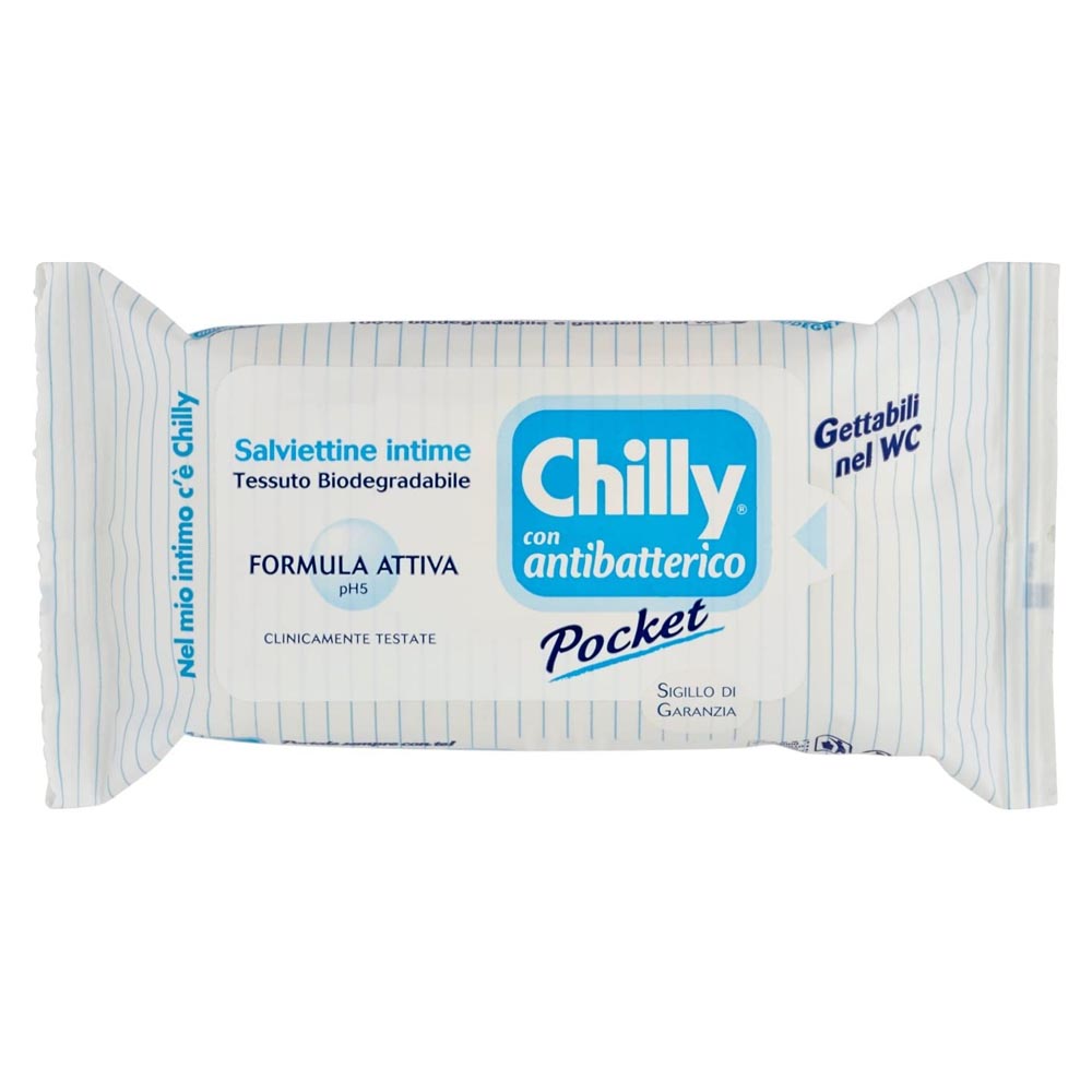 Chilly salviettine antibatteriche con formula anti-odor 12 buste da 12 salviette ciascuna