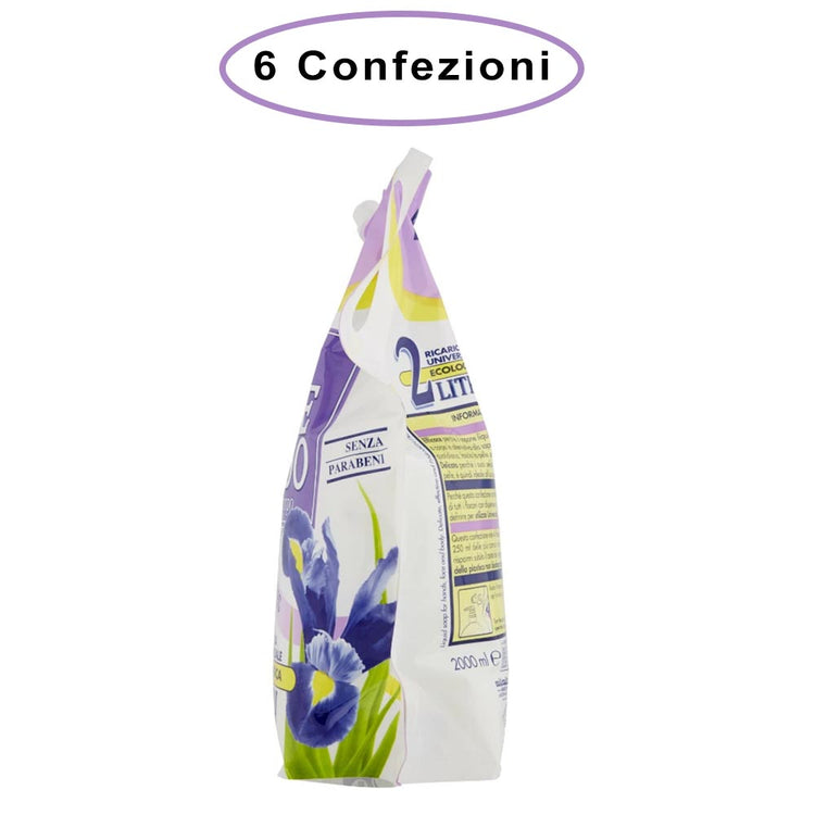 Mil mil sapone liquido talco & iris ricarica maxi risparmio 6 confezioni da 2000 ml