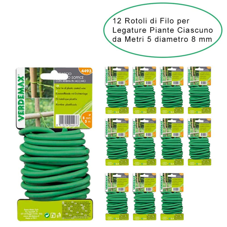 12 rotoli di filo legaccio per giardino & orto multiuso ciascuno da diametro 8 mm metri 5