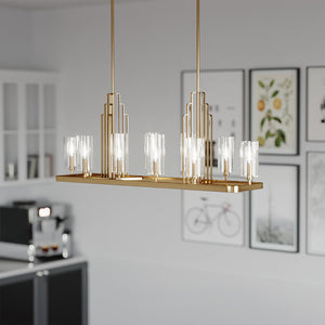 Lampadario Contemporaneo Kimrose Acciaio Ottone Spazzolato Vetro 10 Luci E14