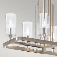 Lampadario Contemporaneo Kimrose Acciaio Nichel Lucido Vetro 10 Luci E14