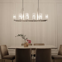 Lampadario Contemporaneo Kimrose Acciaio Nichel Lucido Vetro 10 Luci E14