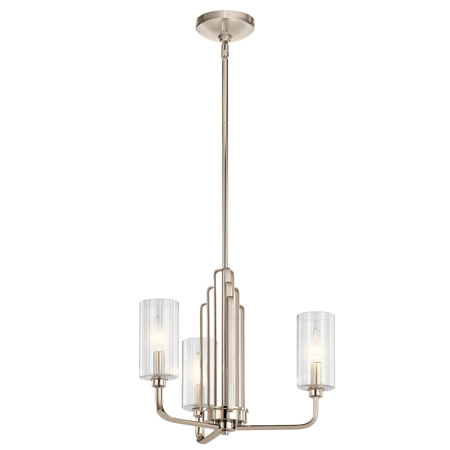 Lampadario Contemporaneo Kimrose Acciaio Nichel Lucido Vetro 3 Luci E14