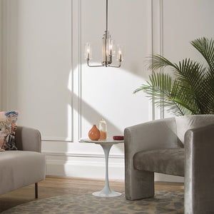 Lampadario Contemporaneo Kimrose Acciaio Nichel Lucido Vetro 3 Luci E14