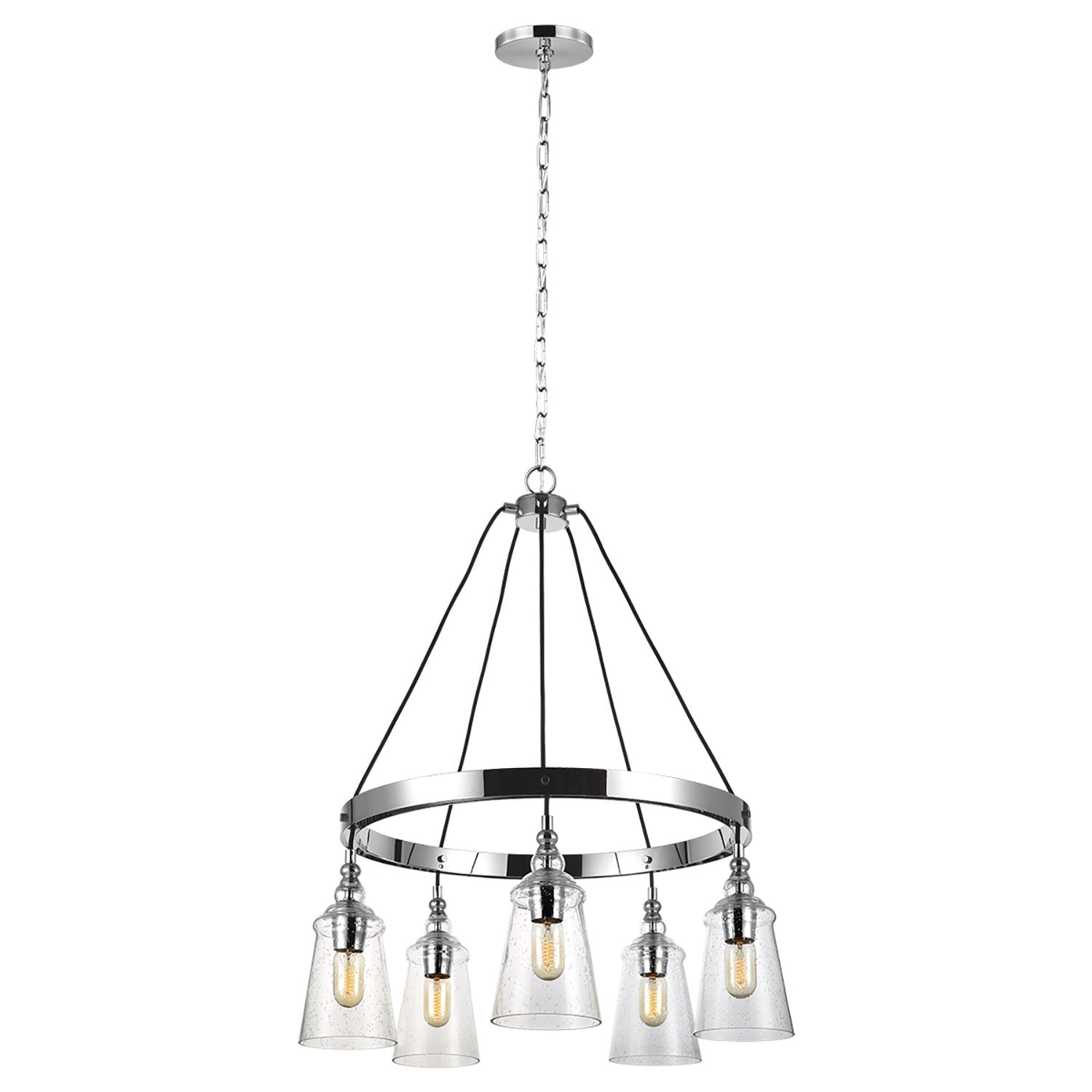 Lampadario Industrial Nordico Loras Acciaio Vetro 5 Luci E27