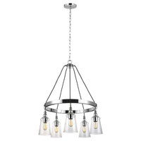 Lampadario Industrial Nordico Loras Acciaio Vetro 5 Luci E27