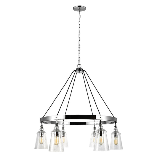 Lampadario Industrial Nordico Loras Acciaio Vetro 6 Luci E27