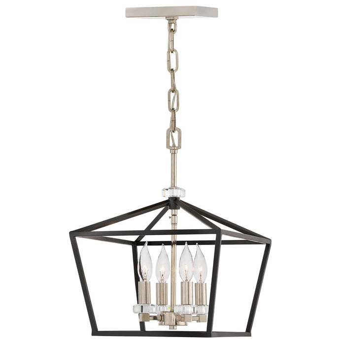 Lampadario Industrial Nordico Stinson Acciaio Nero E Nichel Lucido 4 Luci E14