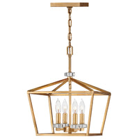 Lampadario Industrial Nordico Stinson Acciaio Ottone Antico Piccolo 4 Luci E14