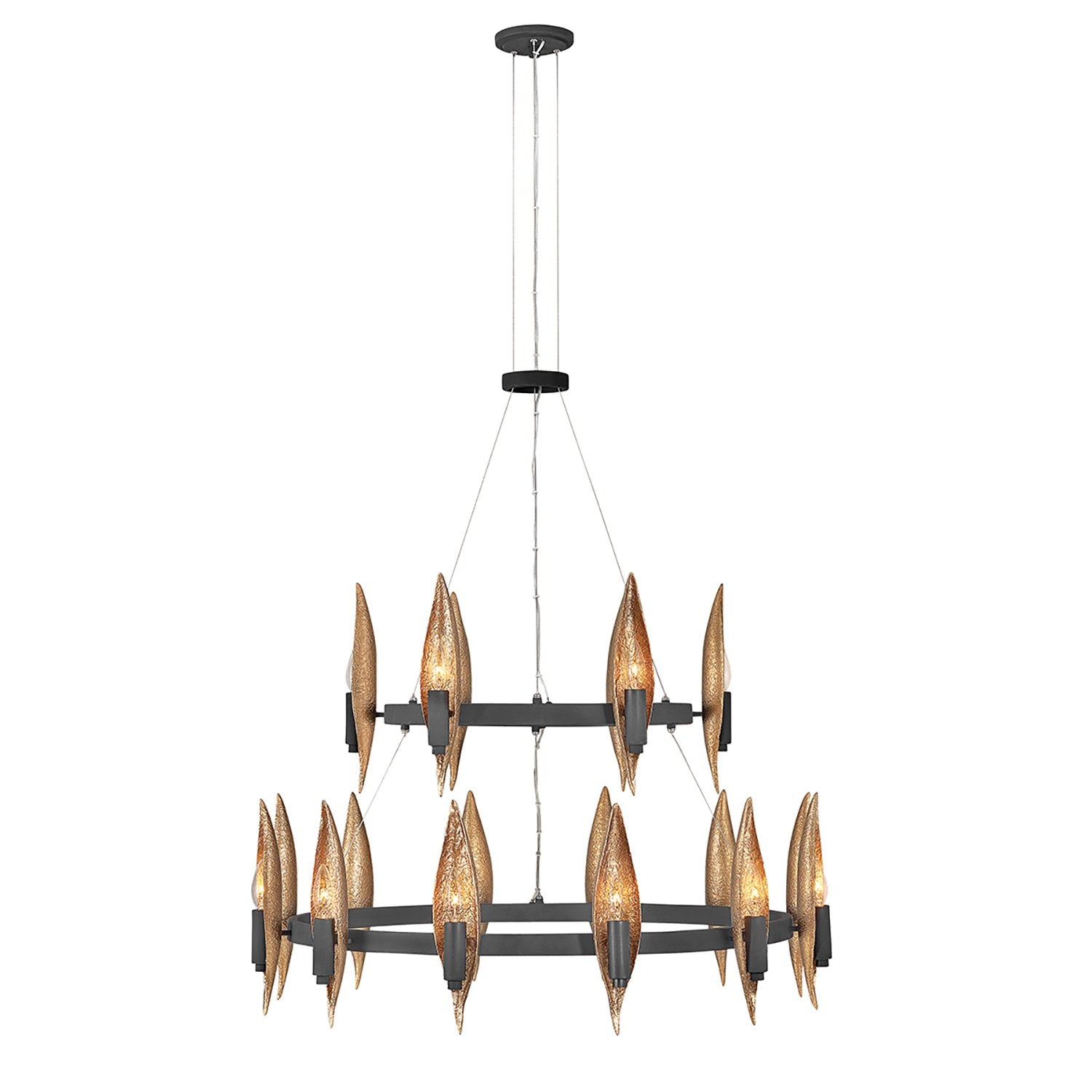 Lampadario Contemporaneo Willow Acciaio Nero Carbone Oro Deluxe Oro 18 Luci E14