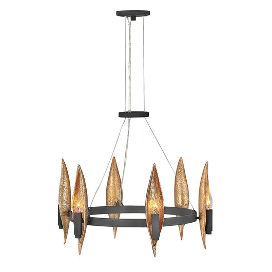 Lampadario Contemporaneo Willow Acciaio Nero Carbone Oro Deluxe Oro 6 Luci E14