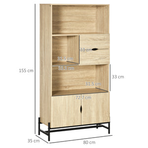 Libreria a Parete 80x35x155 cm in MDF e Metallo Legno Naturale