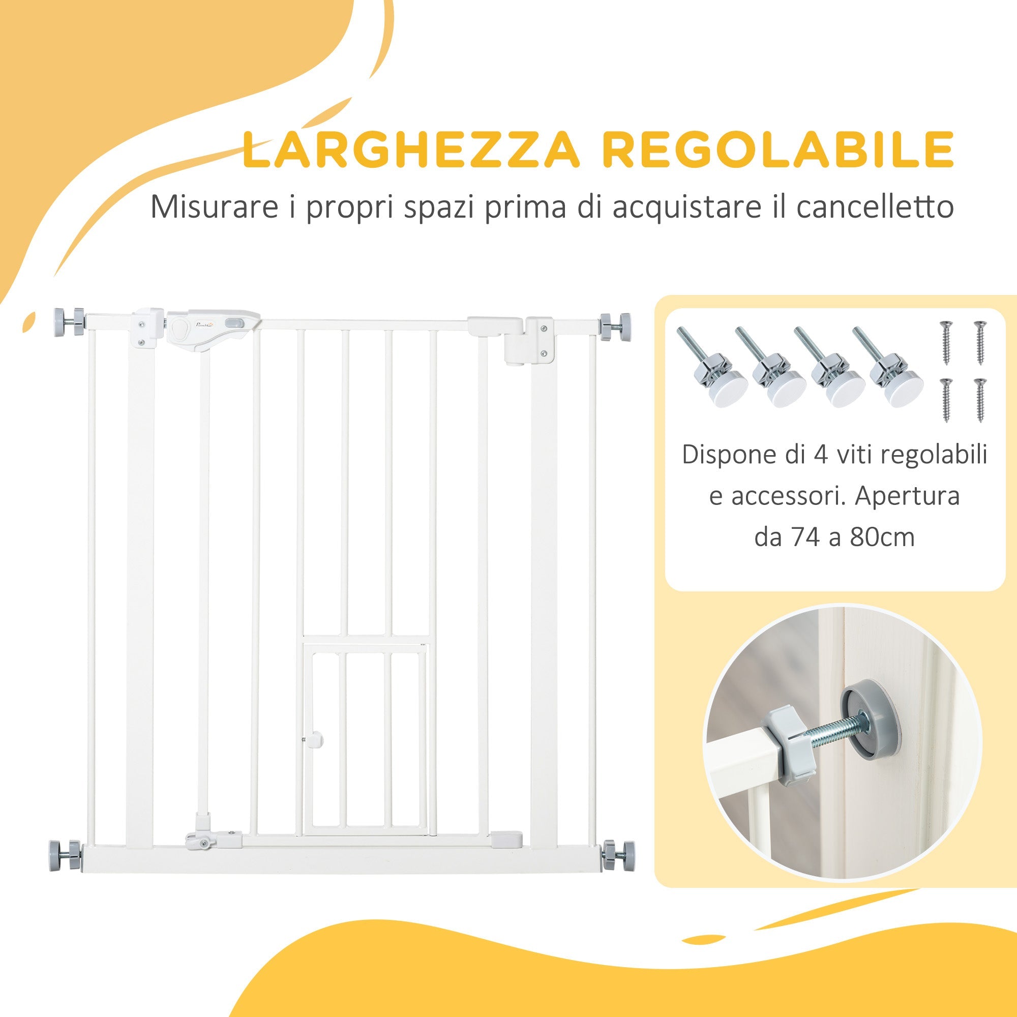 Cancelletto di Sicurezza per Cani con Porta Piccola Montaggio a Pressione 74-80x76,2 cm Bianco