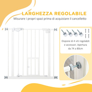 Cancelletto di Sicurezza per Cani con Porta Piccola Montaggio a Pressione 74-80x76,2 cm Bianco