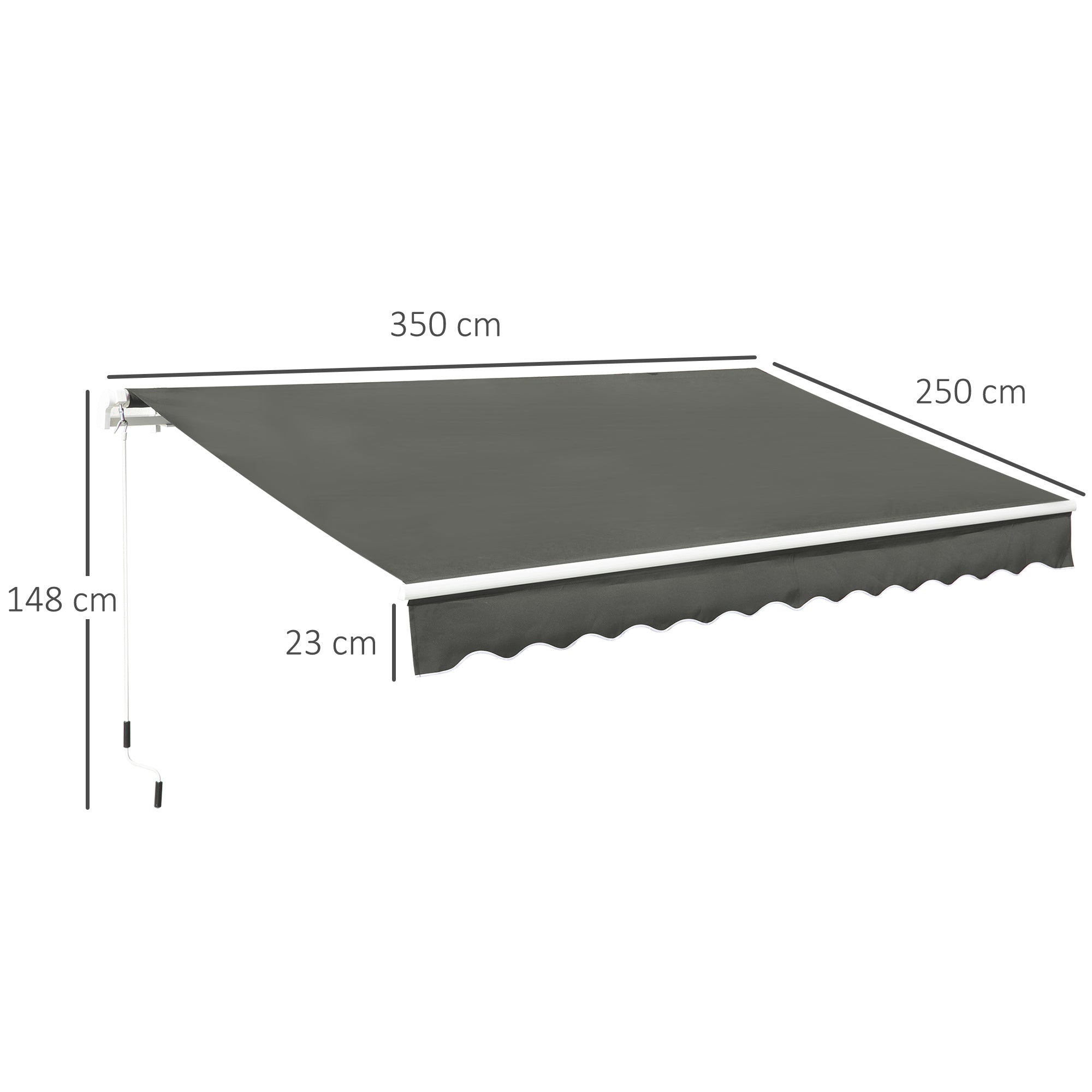 Tenda da Sole per Esterno Avvolgibile a Bracci 350x250 cm con Apertura a Manovella Grigio