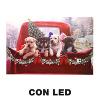 Quadro led legno cani multicolor rettangolare cm60x40h1,8