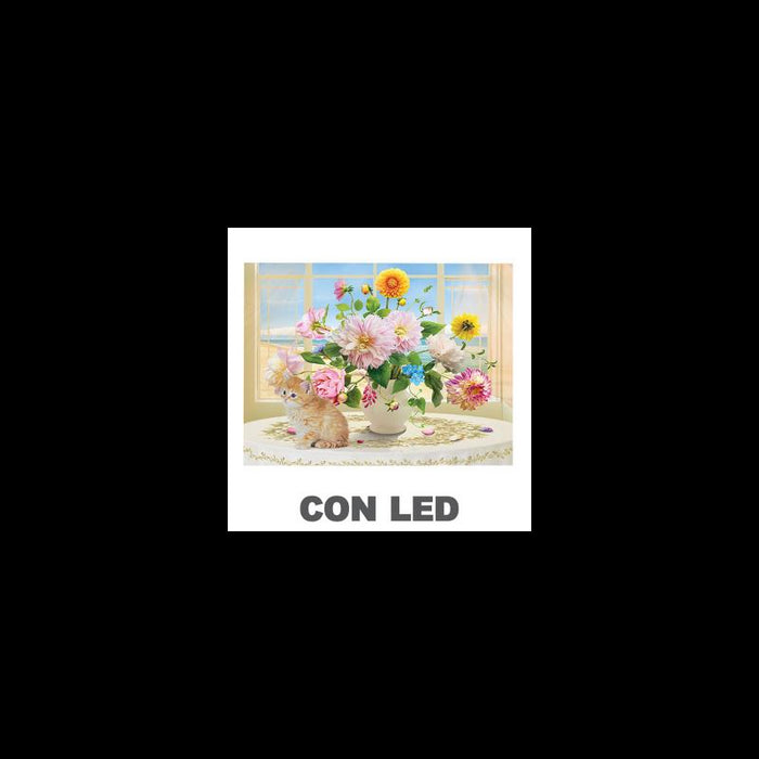 Quadro led vaso di fiori bianco rettangolare cm40x30x1,8