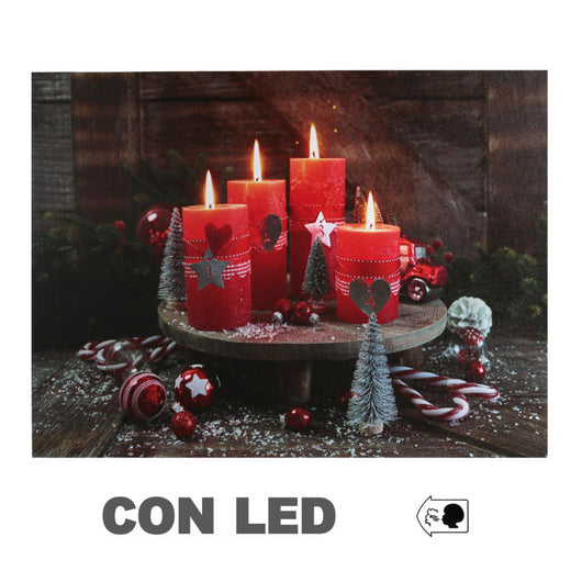 Quadro legno led candele rosse rettangolare cm 40x30x1,8