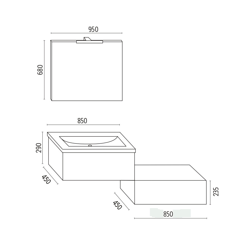 Mobile da bagno sospeso wonder cenere con lavabo specchio made in italy *** confezione 1