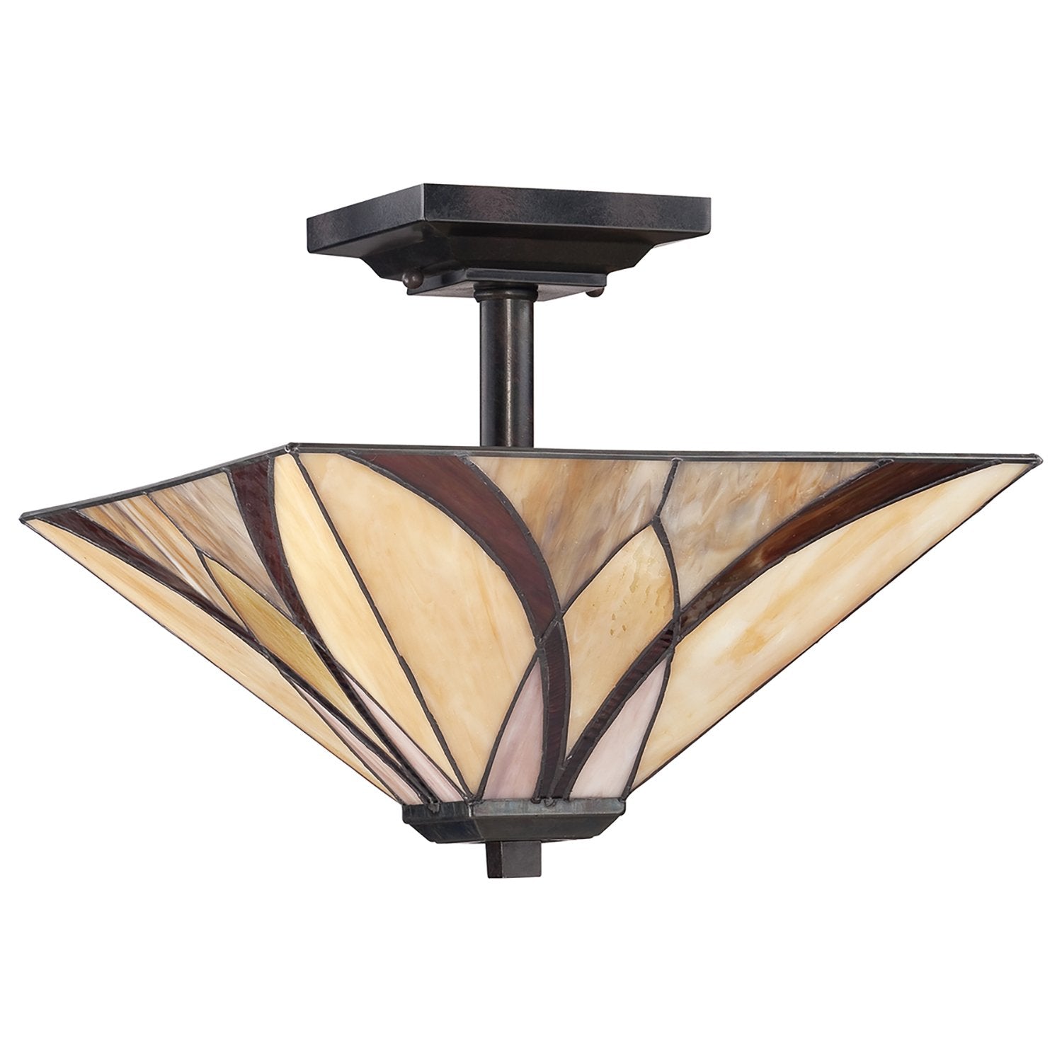 Lampadario Tiffany Asheville Metallo Bronzo Valiant 2 Luci E27