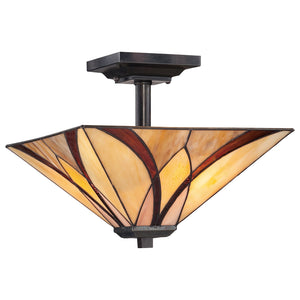 Lampadario Tiffany Asheville Metallo Bronzo Valiant 2 Luci E27