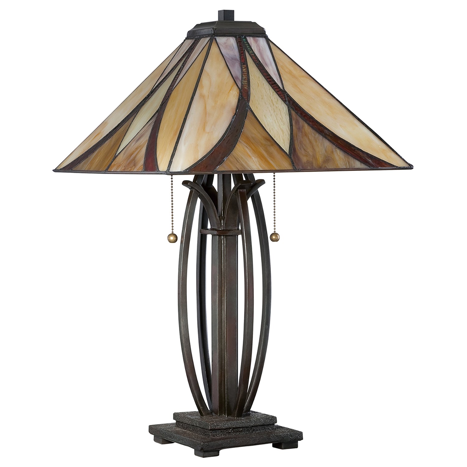 Lampada Da Scrivania Tiffany Asheville Metallo Bronzo Valiant 2 Luci E27