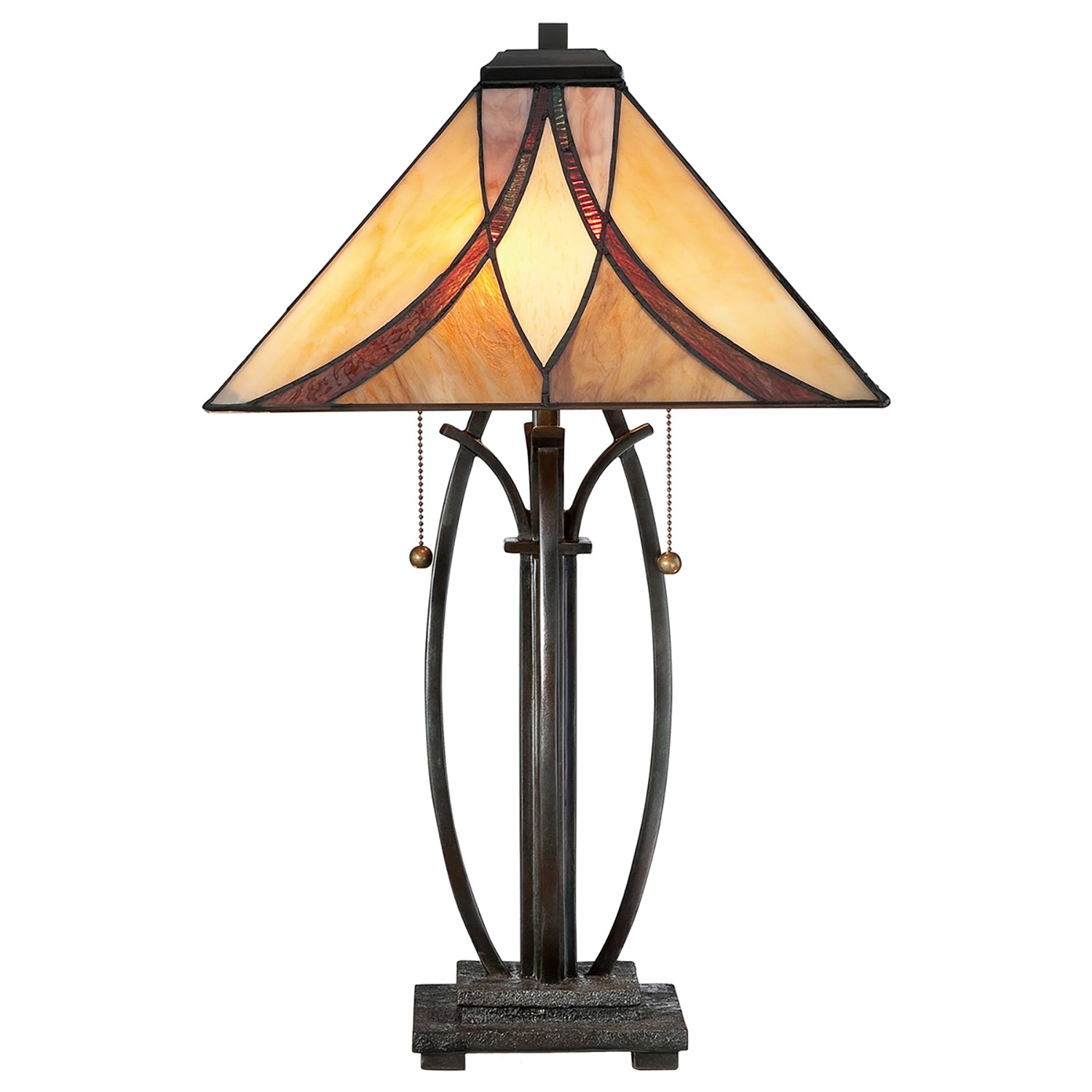 Lampada Da Scrivania Tiffany Asheville Metallo Bronzo Valiant 2 Luci E27