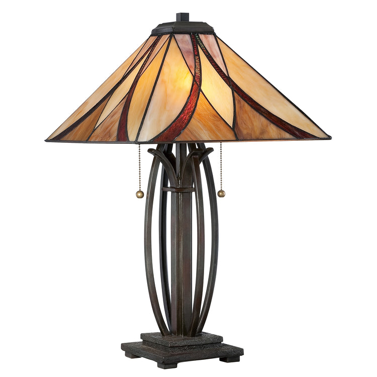 Lampada Da Scrivania Tiffany Asheville Metallo Bronzo Valiant 2 Luci E27