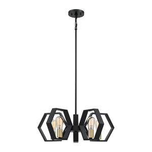 Lampadario Industrial Nordico Bismarck Acciaio Nero Terra Rotondo 5 Luci E27