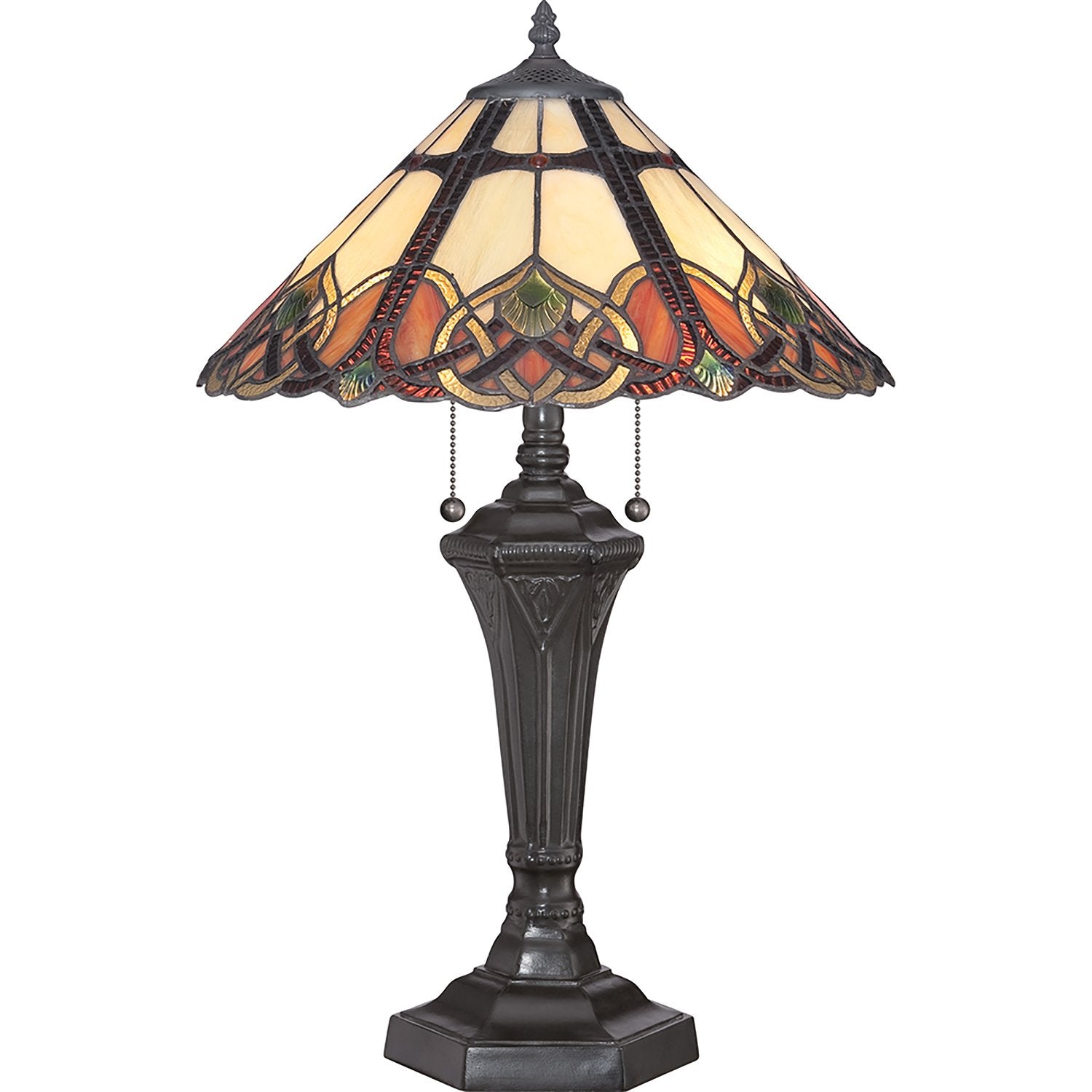 Lampada Da Scrivania Tiffany Cambridge Acciaio Bronzo Vintage 2 Luci E27