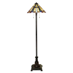 Piantana Tiffany Inglenook Metallo Bronzo Valiant 2 Luci E27