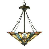 Lampadario Tiffany Inglenook Metallo Bronzo Valiant Piramide 3 Luci E27