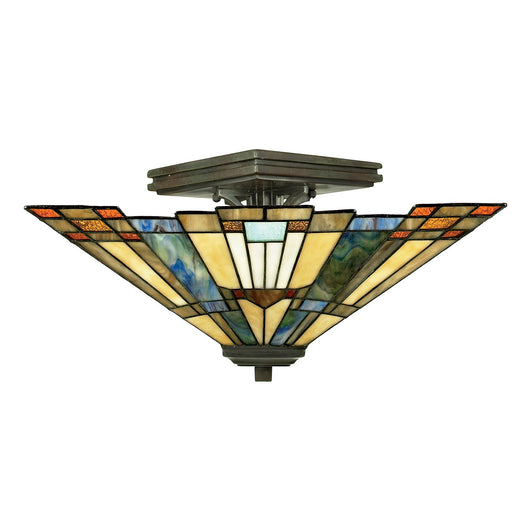 Lampadario Tiffany Inglenook Metallo Bronzo Valiant 2 Luci E27