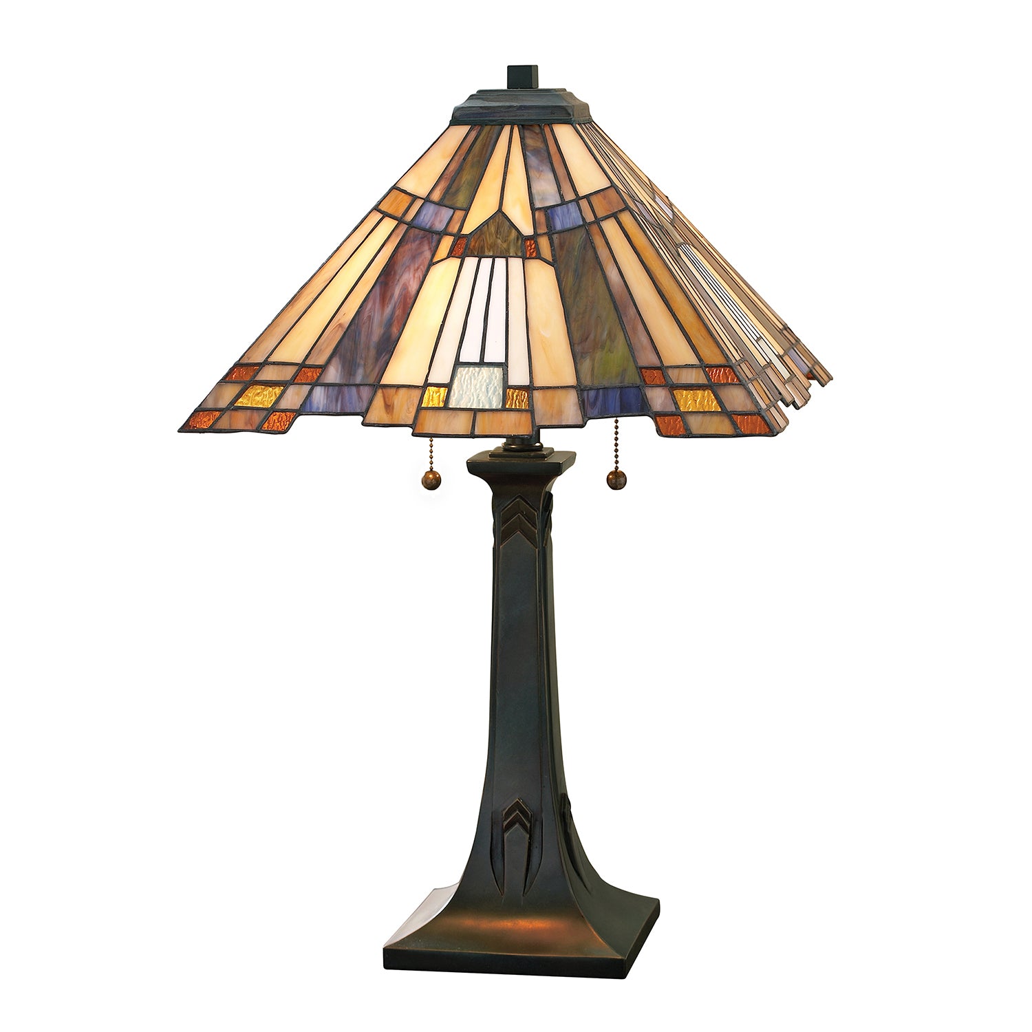 Lampada Da Scrivania Tiffany Inglenook Metallo Bronzo Valiant 2 Luci E27