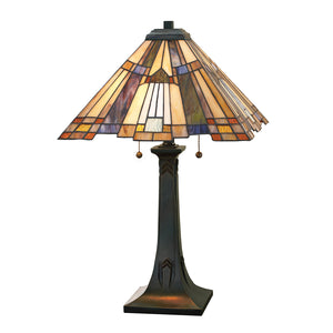 Lampada Da Scrivania Tiffany Inglenook Metallo Bronzo Valiant 2 Luci E27