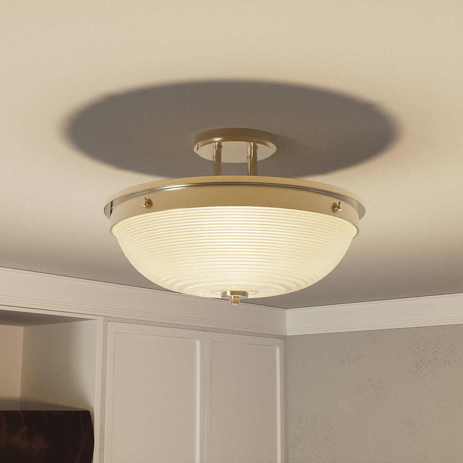 Lampadario Contemporaneo Mantle Vetro Ottone Anticato 2 Luci E27