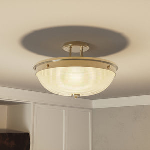 Lampadario Contemporaneo Mantle Vetro Ottone Anticato 2 Luci E27