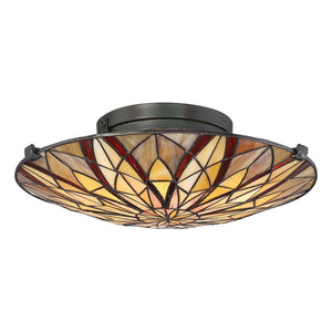 Lampadario Tiffany Victory Vetro Bronzo Valiant 2 Luci E27