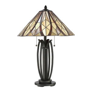 Lampada Da Scrivania Tiffany Victory Vetro Bronzo Valiant 2 Luci E27