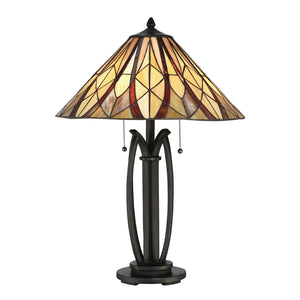 Lampada Da Scrivania Tiffany Victory Vetro Bronzo Valiant 2 Luci E27