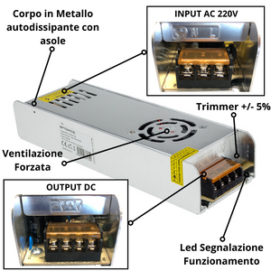 Alimentatore universale stabilizzato 24v 360w metallo 15 ampere switching