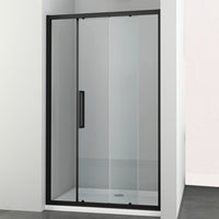 Ogomondo porta scorrevole slide 2 due ante black profilo nero cristallo 6 mm *** misure 136-140xh195 cm, confezione 1