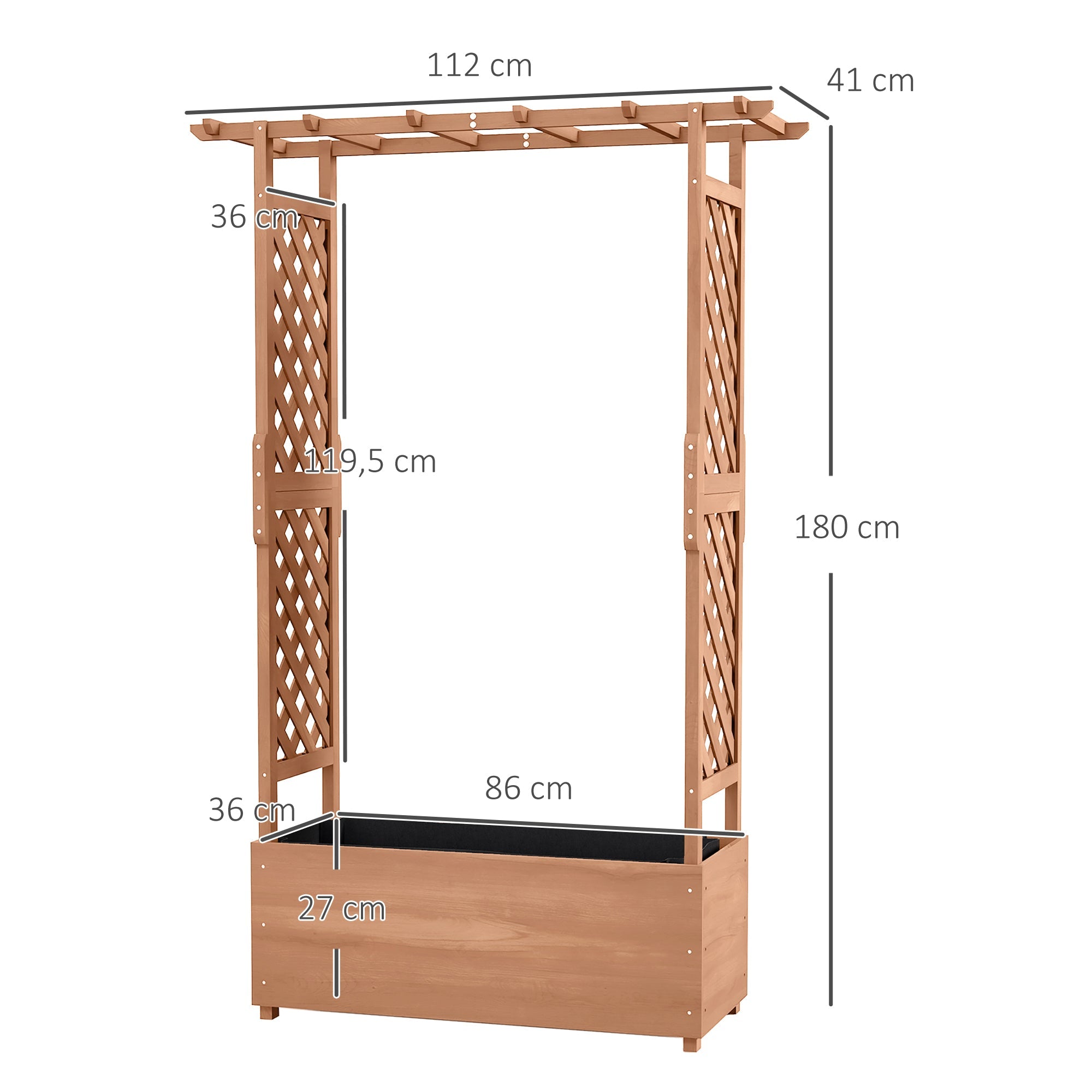 Fioriera con Grigliato con Fori di Drenaggio e Tettuccio 112x41x180 cm in Legno di Abete Marrone