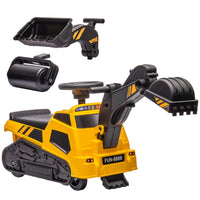 Escavatore Ruspa Cavalcabile per Bambini 3 in 1 100x43x48,5 cm con Volante e Benna di Scavo Giallo e Nero