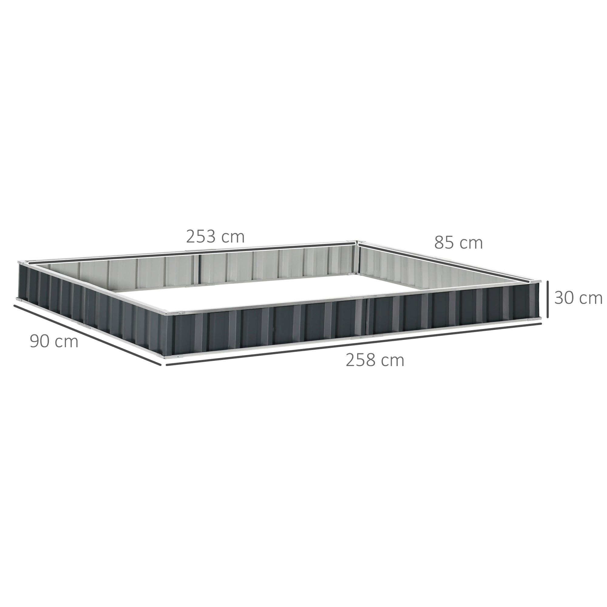 Orto Rialzato Modulabile Senza Fondo 258x90x30 cm in Acciaio Zincato Grigio Scuro