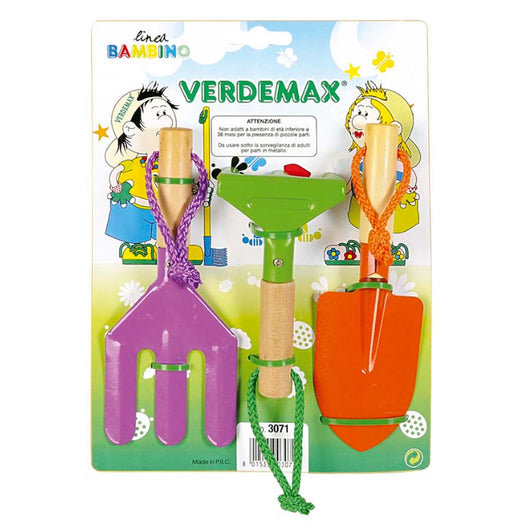 Attrezzi giardinaggio per bambini set giardinaggio completo di 3 pz con manico corto