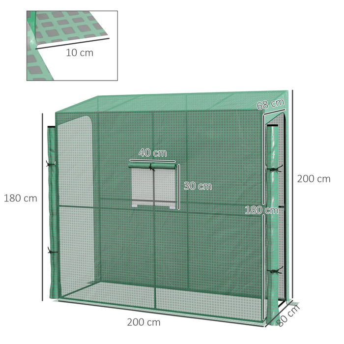 Serra da Giardino a Muro con 2 Porte Avvolgibili e Copertura 200x80x200 cm in PE Anti UV Verde