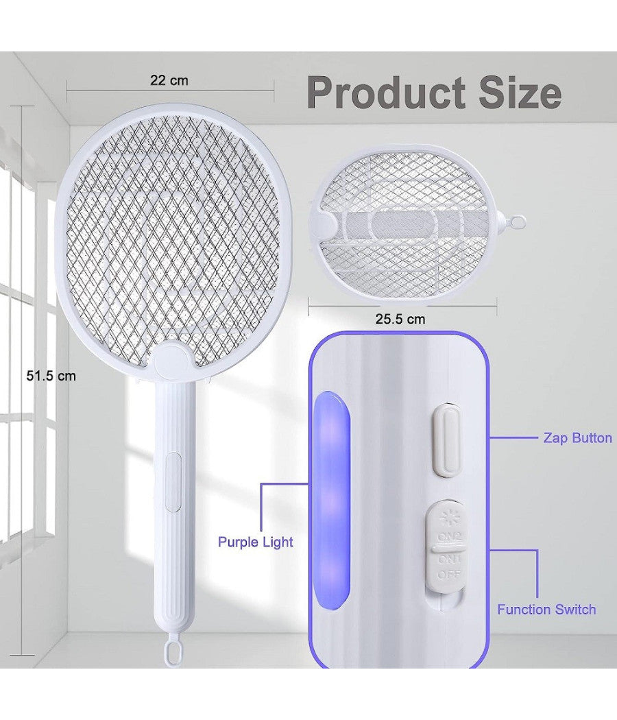 Racchetta Zanzare Elettrica Lampada Antizanzare 2 In 1 Ricaricabile Uv Insetti         