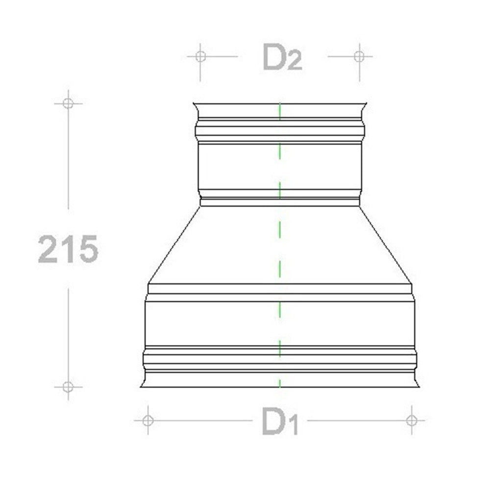 Raccordo inox 6 decimi aisi 304 da f 140 a f variabile, diametro 120mm